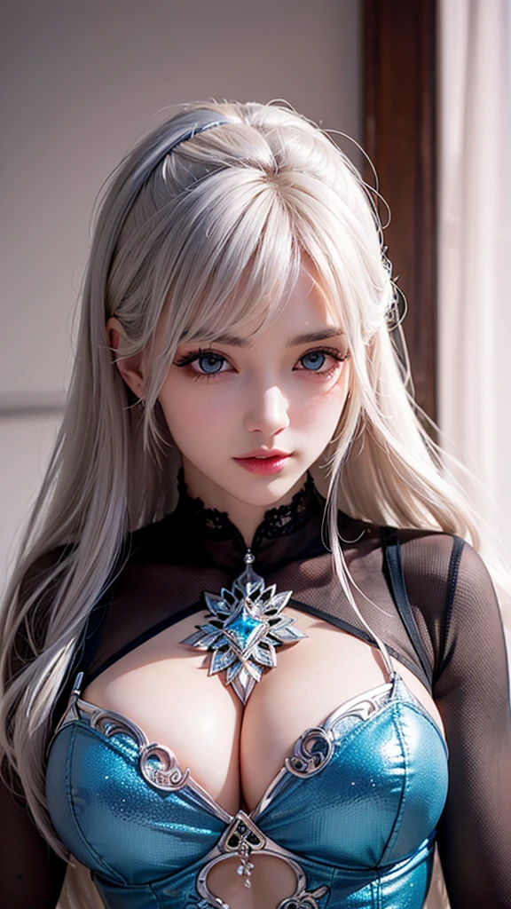 Felicia Hardy, sexy woman, Ultra detailed beautiful woman, voluminous breasts, of a 25-year-old woman, Stunningly beautiful, white color hair, wavy long hairstyle, green color eyes, very long eyelashes, Stunningly beautiful face, holographic, ultra detailed illustration, hit definition, Very bold and bright colors, 32K resolution, (black dress) , Best Quality, voluminous lighting, masterpiece, ultra realistic , High-quality detailing