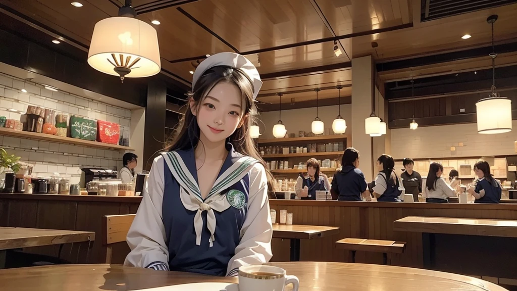 8K、RAW Photos、Highest quality、Super detailed、Super Resolution、Ultra HD、8K壁紙、Amazing details
(((((Inside the Starbucks store、16 year old high school girl in sailor suit)))))、((((Eat cake、Drink coffee、smile))))、Heart Necklace
((Emphasize cleavage))
Modern and sleek design:Many of the interior designs are warm and made using wood and metal.、We value natural materials。
Large windows:自然光を取り入れるためのLarge windowsがあり、Creating a bright and open space。
Green Interior:Potted plants are effectively placed、We create a relaxing space。
artwork:Artworks by local artists、Starbucks themed art on display。
Cozy seating:Cushioned chairs and sofas、indivual々A variety of seating options are available to suit your needs.。
Open kitchen area:Being able to see how drinks and food are made、Give your customers peace of mind and transparency。
Unique lighting:Antique lamps and chandeliers、Modern lighting fixtures are used、Enhances the atmosphere in the store。
Comfortable background music:Relaxing music playing、We offer a comfortable space。