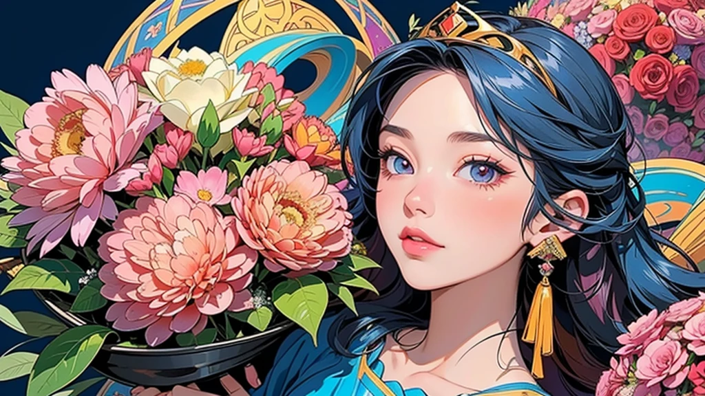 (ultra-Detailed Background, Detailed Background), Absurd, High resolution, Super detailed, Very detailed, One girl, (bouquet:1.3), (Tangled:1.2), (Geometric:1.2),(colorful),