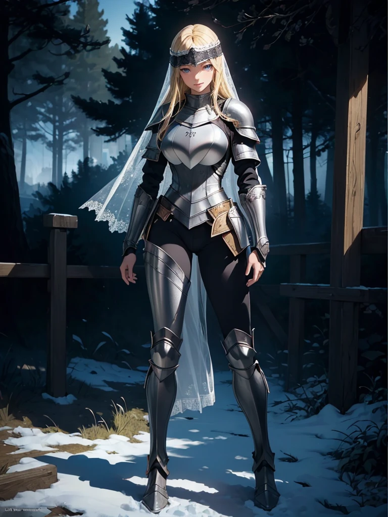((1girl, solo)), beautiful body, (perfect anatomy, perfect body, perfect hands, perfect legs), (five fingers:1.5), natural proportions, sexy body, large breasts, cowboy shot BREAK
((extremely detailed face)), (beautiful detailed eyes:1.6), (realistic pupils, realistic iris:1), expressive eyes, looking at viewer, (clear eyes:1.3), (hyperrealistic:1.2), (detailed skin texture:1.2), smooth skin, (blonde hair:1.5), blue eyes, long hair, (detailed lips:1.2), (attractive lips:1.1), (glossy lips:1.1), (grin), perfect face, perfect eyes BREAK
female knight, (veil:1.5), long sleeves, (armor:1.5), (breastplate:1.5), (shoulder armor:1.2), (arm guard:1.3), armor gloves, (black pants:1.5), skin tight, (((pelvic curtain))), (greaves:1.3), armored boots, belt BREAK
(outdoors:1.5), (day:1.3), nature, (winter:1.3), trees, (shade of trees:1.2), (snow), mountain range, medieval BREAK
(masterpiece:1.5), anime-style, top quality, best quality, (beautiful and aesthetic:1.2), (ultra detail:1.5), Ultra-detailed depiction, Ultra-precise depiction, extremely detailed 8k illustration, high resolution, (highly detailed shading:1.2), (realistic lighting:1.4), perfect lighting, vibrant colors, dynamic tones, striking hues, 8k, absurd resolution, perfect shadows, hdr, UHD, ambient lighting, realistic, ultra-realistic, photo realistic, highly detailed, rich detail, luminous colors, fine texture, intricate design, professional illustration, (soft light:1.2), (illustration:0.7)