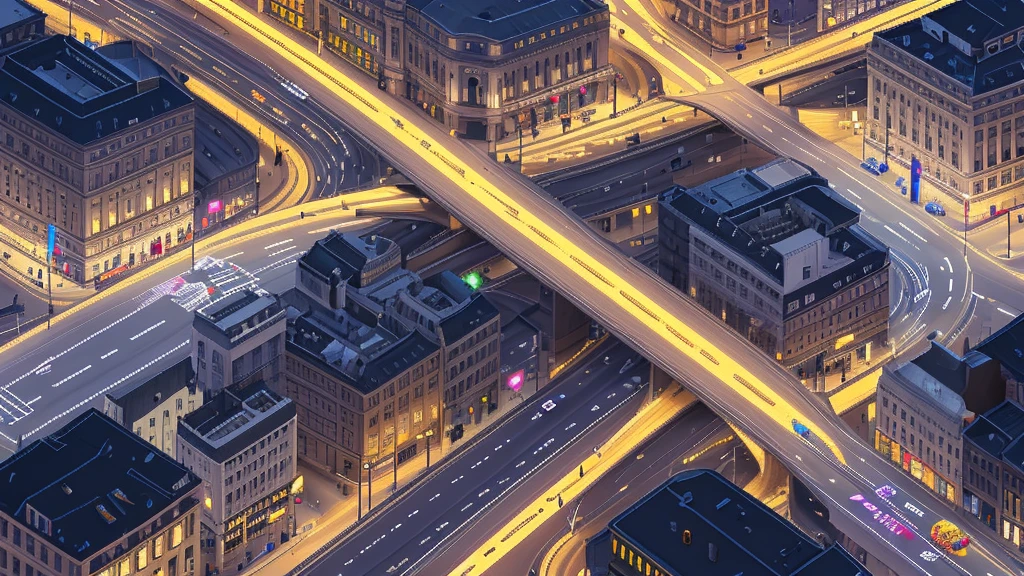 Straight road running horizontally through the center of the city, game concept, game map, pixel, pixel art, (straight road:1.2), paved road, night, detailed, horizontal, bird's eye view, modern city, front projection