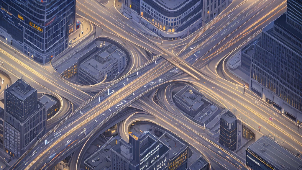 Straight road running horizontally through the center of the city, game concept, game map, pixel, pixel art, (straight road:1.2), paved road, night, detailed, horizontal, bird's eye view, modern city, front projection