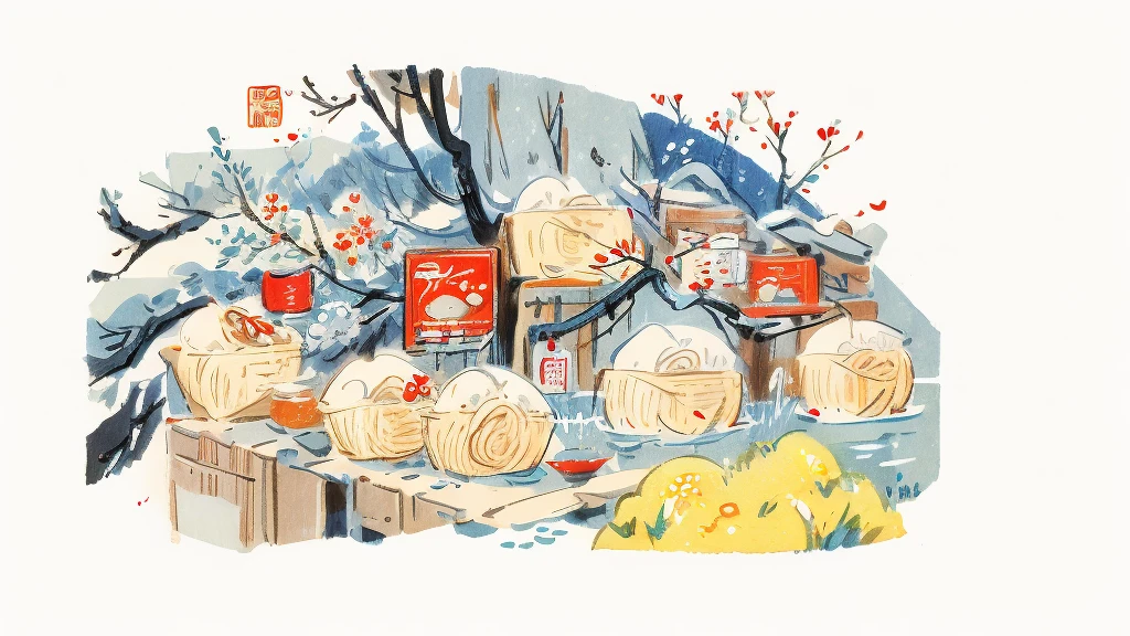 Illustration: simple woodblock printing style , Chinese food, pork buns