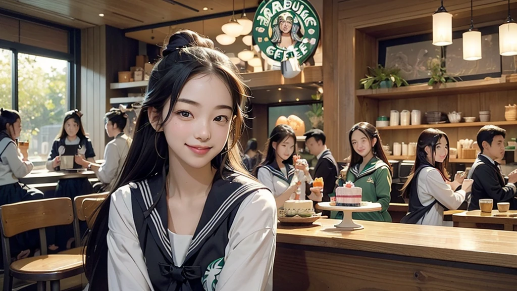 8K、RAW Photos、Highest quality、Super detailed、Super Resolution、Ultra HD、8K壁紙、Amazing details
((((((Inside the Starbucks store、16 year old high school girl in sailor suit))))))、((((((Eat cake、Drink coffee、smile))))))、((Heart Necklace))
((Emphasize cleavage))
Modern and sleek design:Many of the interior designs are warm and made using wood and metal.、We value natural materials。
Large windows:自然光を取り入れるためのLarge windowsがあり、Creating a bright and open space。
Green Interior:Potted plants are effectively placed、We create a relaxing space。
artwork:Artworks by local artists、Starbucks themed art on display。
Cozy seating:Cushioned chairs and sofas、indivual々A variety of seating options are available to suit your needs.。
Open kitchen area:Being able to see how drinks and food are made、Give your customers peace of mind and transparency。
Unique lighting:Antique lamps and chandeliers、Modern lighting fixtures are used、Enhances the atmosphere in the store。
Comfortable background music:Relaxing music playing、We offer a comfortable space。