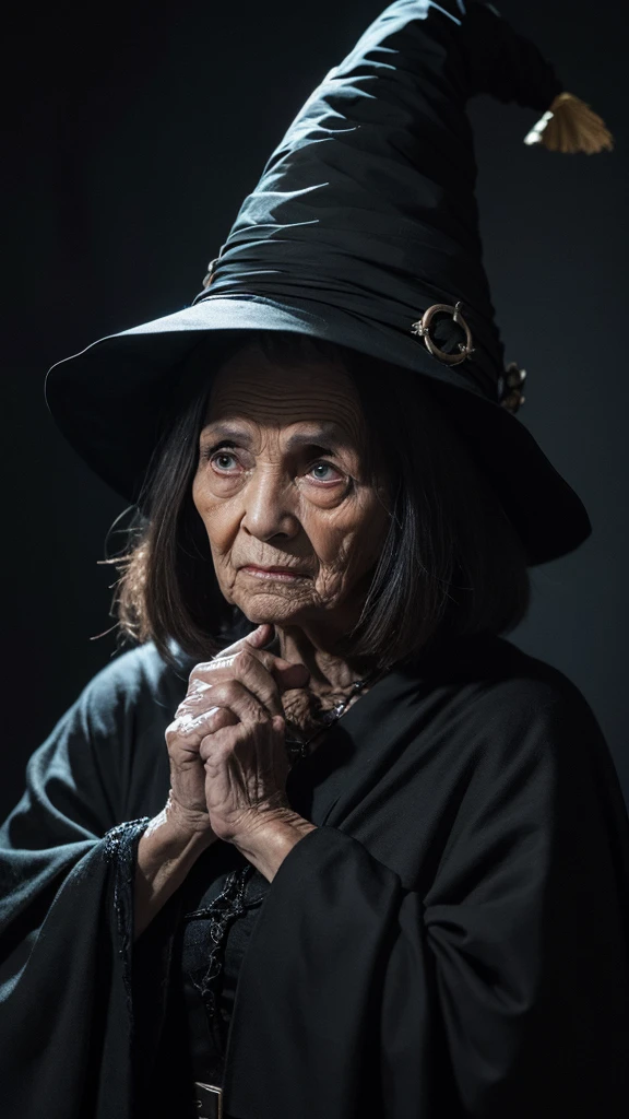 witch　grandmother　ugly　scared　Dark background