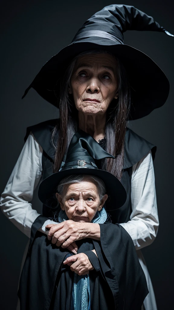 witch　grandmother　ugly　scared　Dark background