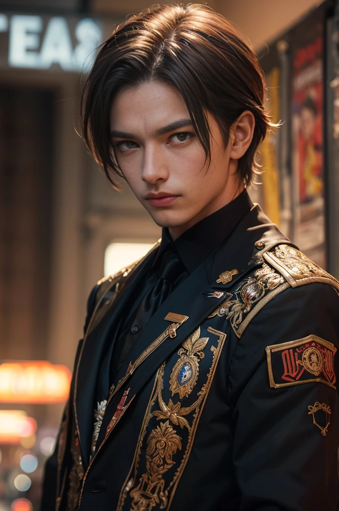 1boy Handsome Men,Tough Guy,Upper body,Suit,Cinematic poster,magazine,Looking at Viewer