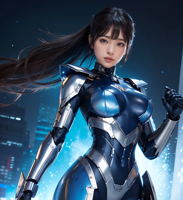 Textured skin, Super detailed, Attention to detail, high quality, 最high quality, High resolution, 1080P, , beautiful,(Super Heroine),Missile Guide,beautifulサイボーグ女性,Mecha Cyborg Girl,Battle Mode,Metallic blue mecha body girl,She&#39;s a combat cyborg with weapons、Wearing combat mech,Full Body Shot