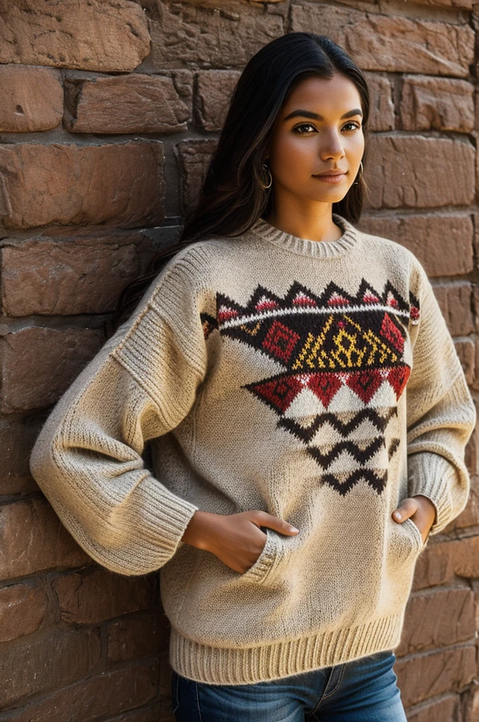 Modern sweater made of alpaca threads with Inca iconography