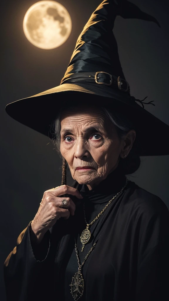 witch grandmother ugly scared Dark background