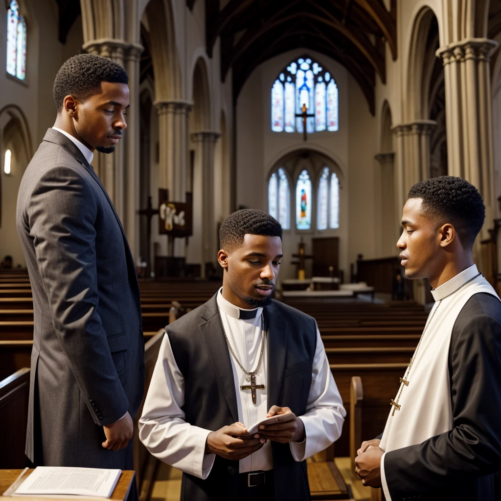 a man in church talking to a priest 