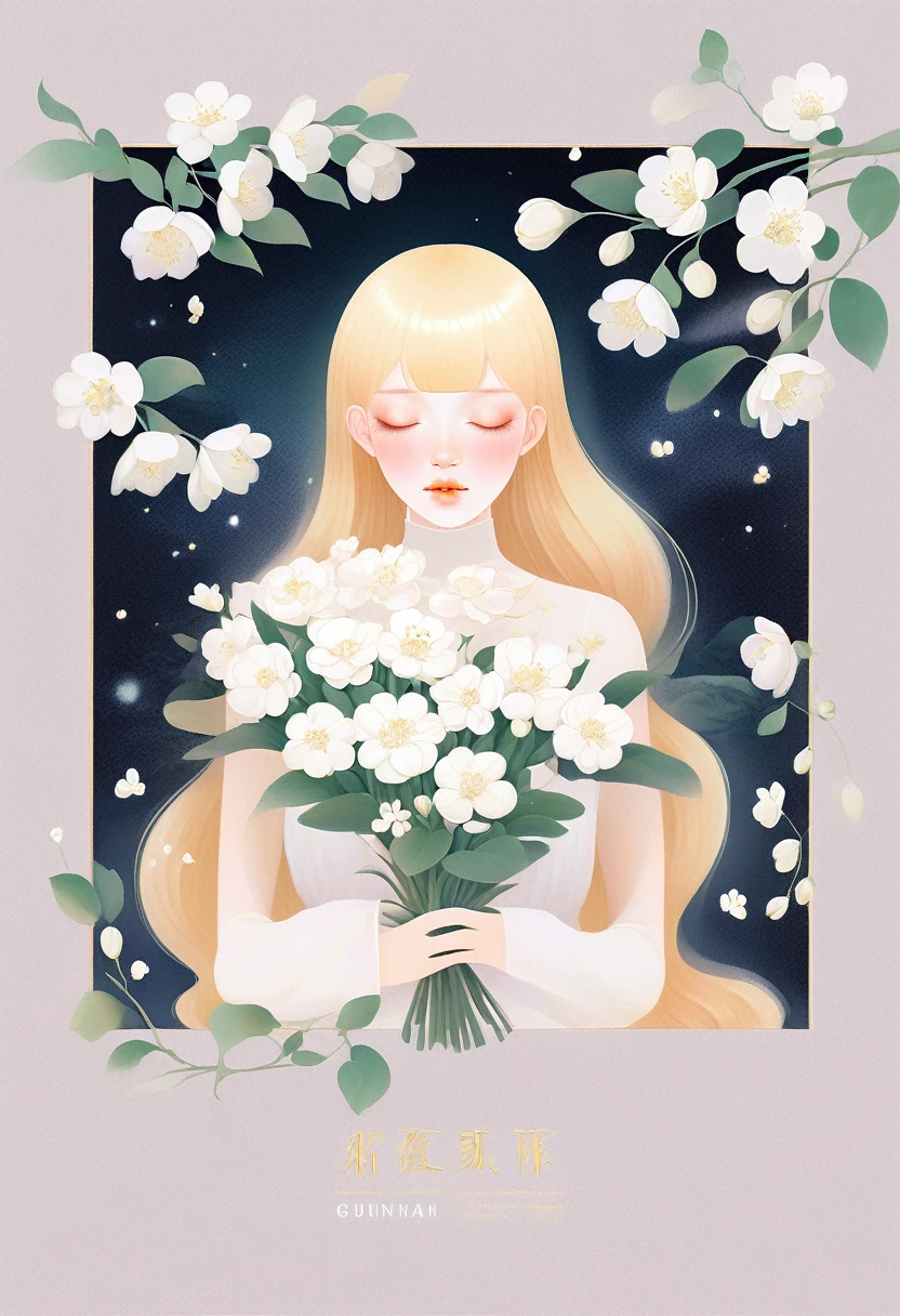 Soft space,Soft tones,Hazy and mysterious,A lot of mist and white flowers,blond woman with white flowers covering her face and eyes, inspired by Hsiao-Ron Cheng, inspired by Yanjun Cheng, by Ayami Kojima, by Hsiao-Ron Cheng, by Yanjun Cheng, Guweiz, artwork in the style of Guweiz, by Eizan It's a gift, cake, james jean and wlop