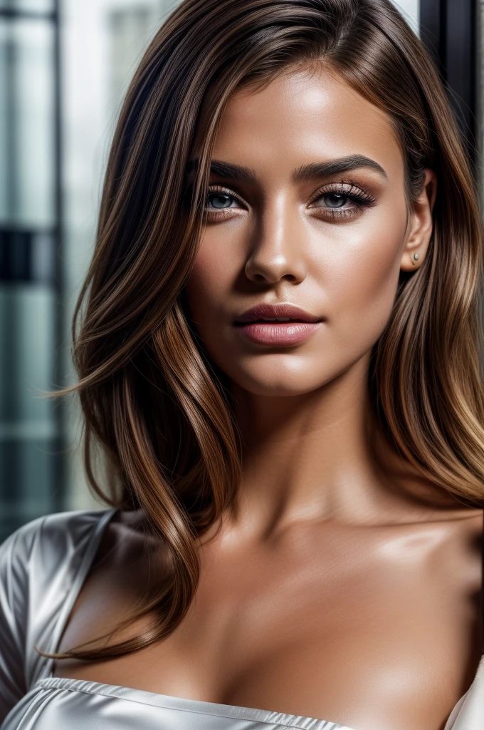 Masterpiece, an award winning portrait of a Celtic 30 years old female beautiful business executive, ultra detailed face, ultra high detailed eyes, ultra realistic skin, (textured skin, skin pores, half body shot:1.1), tan skin, orange long wavy hair, hair over one eye, brown eyes, dark eyes, thin eyebrows, perfect teeth, red lipstick, seductive makeup, Armani satin business shirt, 32K, ultra high res.photorealistic, UHD, Leica SL2 + Leica Vario-Elmarit-SL 24-70 f/2.8 ASPH, RAW, sharp ,natural lighting, a corporate photography
