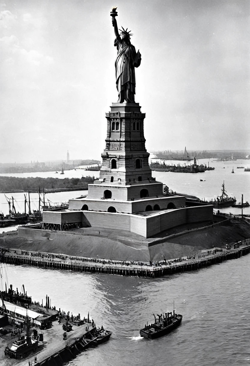 1884 - New York、Construction begins on the Statue of Liberty, sent from France。