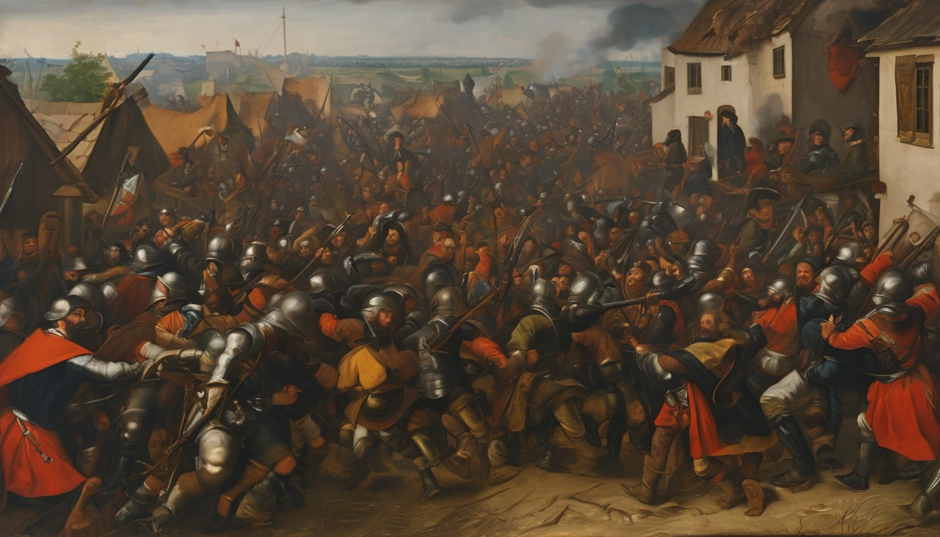 Oil painting, 16th century, European , civil war,angry citizens