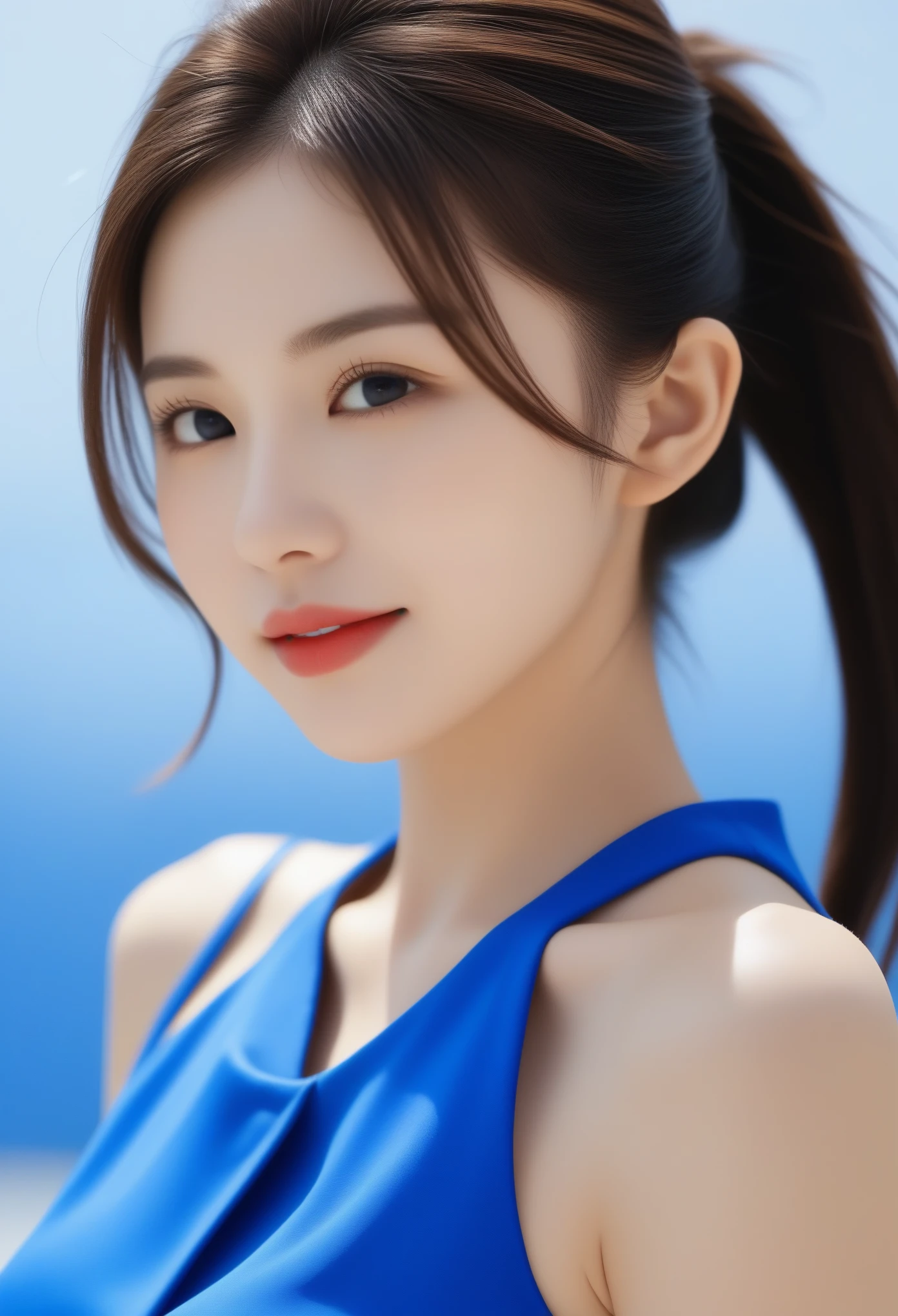 8K, Ultra-high resolution, Highest quality, masterpiece, 三分割法によるphotograph,Surreal, photograph, 1 Girl, (:1.3), pretty girl, Cute face, Beautiful eyes in every detail, 細かくdetailedに,masterpiece,, One Girl:1.2, Japan Female Announcer,Highest quality, Highest quality, 16K, Unbelievably absurd, 非常にdetailed, 2.5D, delicate and dynamic, blue sky, Confetti, Racing Car, Checkered Flag, Small face, Very delicate facial expressions, Delicate eye depiction, Upper body close-up, Only sexy women, Healthy body shape, 22-year-old woman, Race Queen, Height: 170cm, Big companies go bankrupt, Silvery long hair, Sexy long legs, 派手なRace Queenのコスチューム, Blue long skirt, White Leather Long Boots, Formula 1, Auto Racing Track,Beautiful leg line beauty,Captivating thighs,Full of sex appeal,Sensual,A carefree smile,Heal the heart,Short ponytail、beauty,Long neck、Laugh a little、Please close your mouth and laugh、(((Ideal body type))),A cup small breasts :2,、Portraiture:2、Perfect Anatomy、鮮明なdetailed、detailed、Surreal、Light and shadow,Strong light
