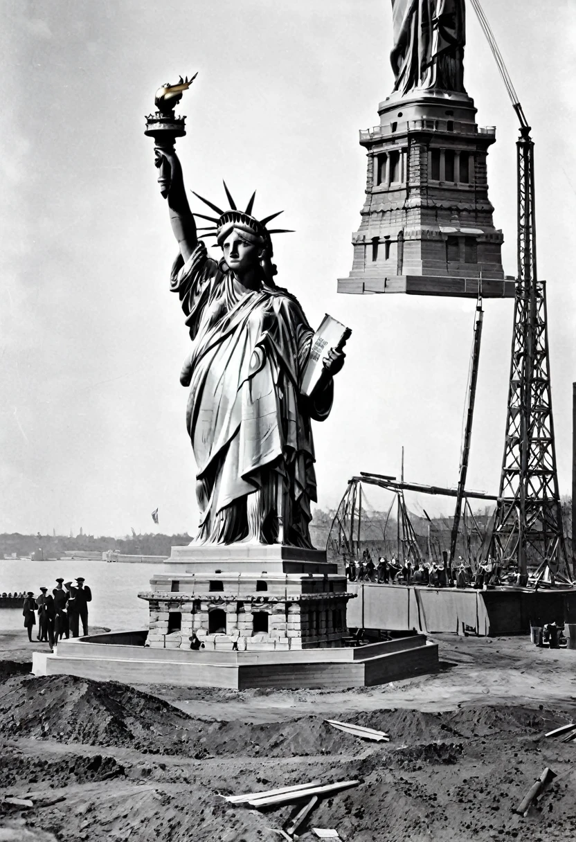 1884 - New York、Construction begins on the Statue of Liberty, sent from France。
