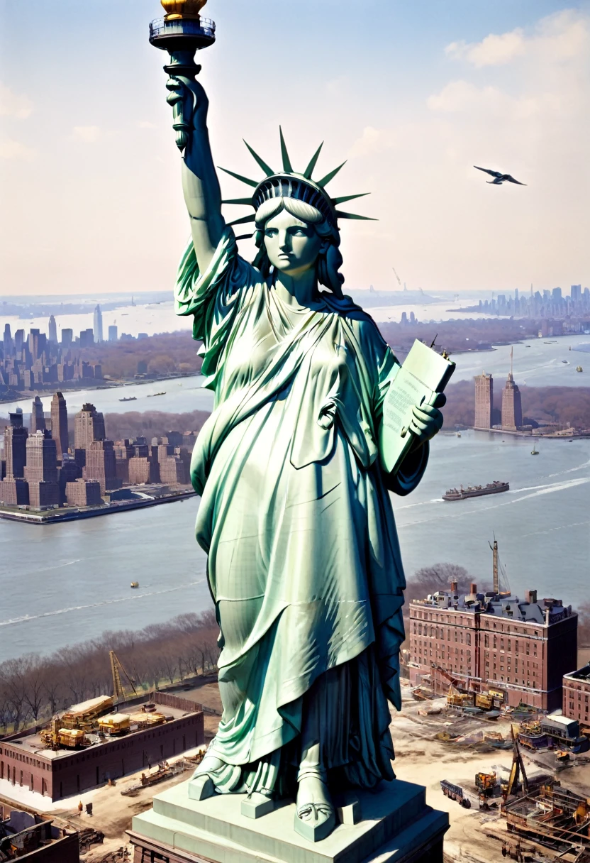 1884 - New York、Construction begins on the Statue of Liberty, sent from France。