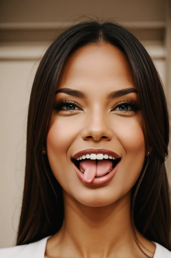A beautiful woman with her tongue sticking out