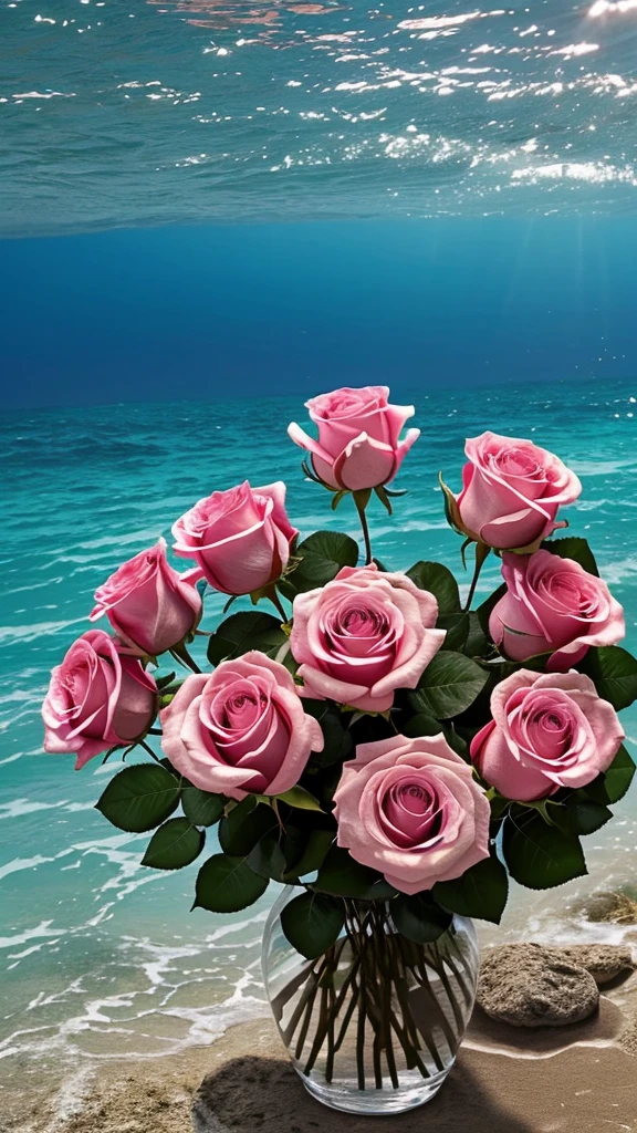 Pink Roses in ocean