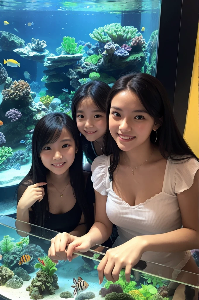 Aquarium and two beautiful girls