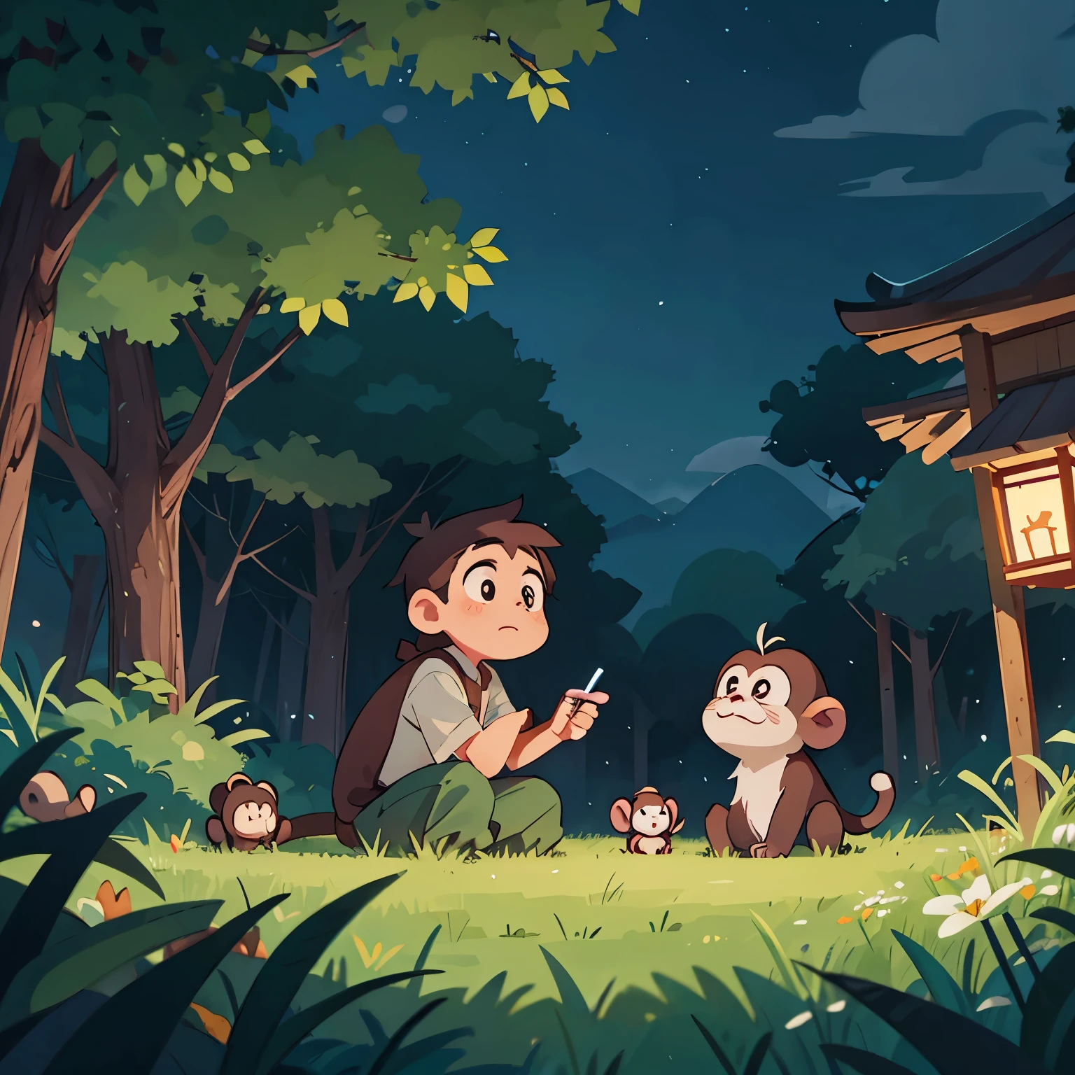 Night Zoo、grassland、monkey、