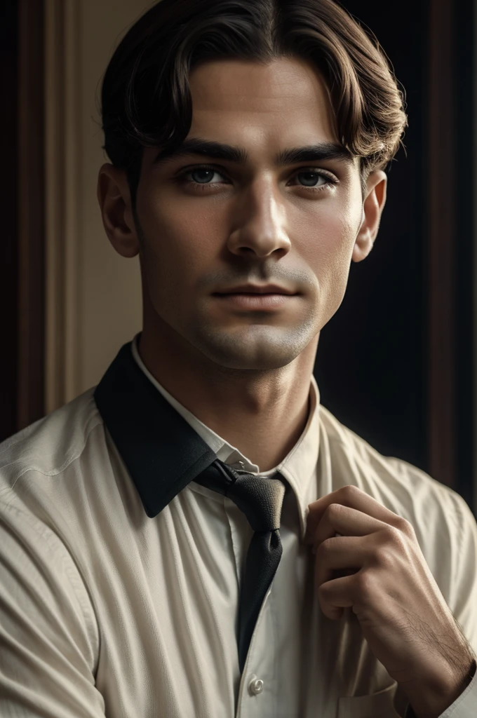A photo of a hero, No mask, 1920s, Handsome, Delicate face, Looking at the camera, portrait, 8K Ultra HD, high quality