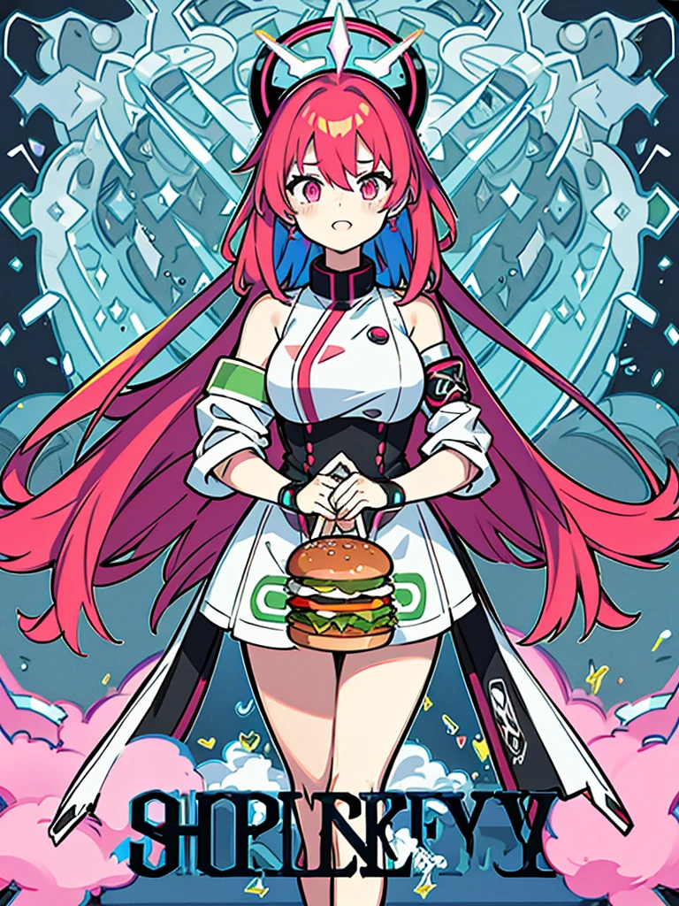 Create image poster concepts Cyberpunk Manga Madness Poster
Background: A bustling cyberpunk cityscape with towering skyscrapers, neon signs, and holographic projections of burgers and fries casting colorful glows in shades of neon blue, purple, and pink.
Character: In the center of the poster, a young woman with vibrant pink hair and large, glowing eyes in a cyberpunk manga style. She is depicted taking a big bite out of a digital-rendered burger, displaying a look of pure enjoyment and excitement.
Fast Food Imagery: Around the character, floating holographic projections of various futuristic fast food items:
Digital pizza slices with glowing toppings
Holographic onion rings emitting digital steam
Neon-lit milkshakes with swirling colors
Typography:
Bold, glowing red "Fast Food Frenzy!" heading with digital effects, placed prominently at the top of the poster.
Floating speech bubble with animated "Get Your Grub On!" tagline in futuristic font, positioned near the character to emphasize the theme.
Color Scheme: Vibrant and electric palette with neon blues, purples, pinks, and digital greens, creating a visually striking cyberpunk atmosphere.
Additional Elements:
Floating holographic icons of a digital ketchup bottle, soda cup, and high-tech chef hat scattered strategically around the poster to enhance the futuristic theme.
Final Touches: Ensure the layout is dynamic and balanced, with enough space for the manga character to stand out amidst the vibrant cyberpunk environment. Incorporate digital effects and neon glows to reinforce the futuristic aesthetic.