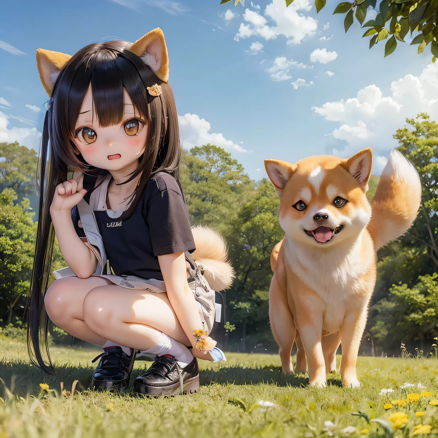 Shiba Inu girl rural scenery