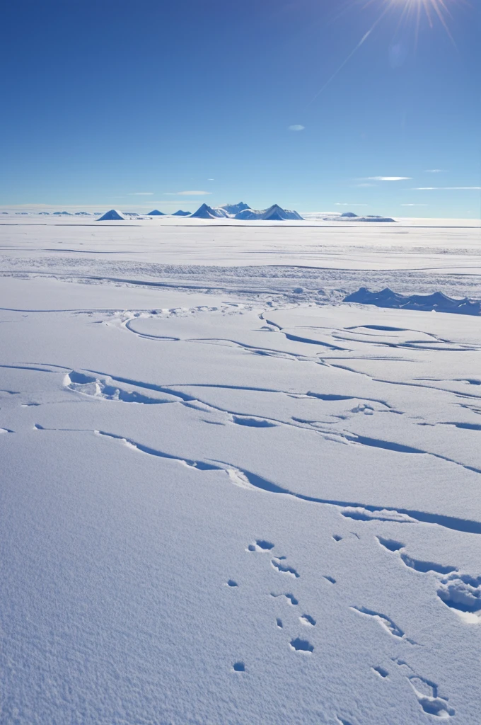 Antarctica snowy plains, only snow, no mountains, 