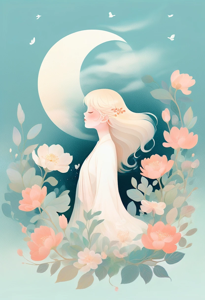 (mist:1.5),Soft space,Soft tones,dream,Hazy and mysterious,大量mist和白色小花覆盖,Modern illustration elements。Tranquility、Pure atmosphere,blond woman with white flowers covering her face and eyes, inspired by Hsiao-Ron Cheng, inspired by Yanjun Cheng, by Ayami Kojima, by Hsiao-Ron Cheng, by Yanjun Cheng, Guweiz, artwork in the style of Guweiz, by Eizan It's a gift, cake, james jean and wlop
