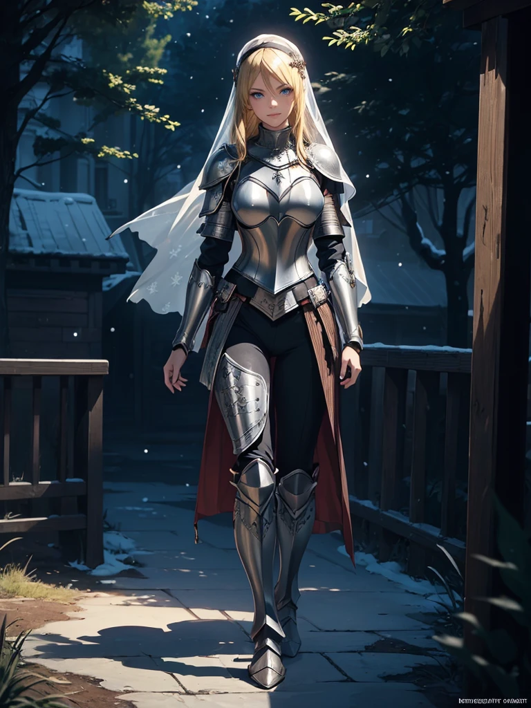 ((1girl, solo)), beautiful body, (perfect anatomy, perfect body, perfect hands, perfect legs), (five fingers:1.5), natural proportions, sexy body, large breasts, cowboy shot BREAK 

((extremely detailed face)), (beautiful detailed eyes:1.6), (realistic pupils, realistic iris:1), expressive eyes, looking at viewer, (clear eyes:1.3), (hyperrealistic:1.2), (detailed skin texture:1.2), smooth skin, (blonde hair:1.5), blue eyes, long hair, (detailed lips:1.2), (attractive lips:1.1), (glossy lips:1.1), (grin), perfect face, perfect eyes BREAK

female knight, (veil:1.5), long sleeves, (armor:1.5), (breastplate:1.5), (shoulder armor:1.2), (arm guard:1.3), armor gloves, (black pants:1.5), skin tight, (((pelvic curtain))), (greaves:1.3), armored boots, belt BREAK

(outdoors:1.5), (day:1.3), nature, (winter:1.3), trees, (shade of trees:1.2), (snow), mountain range, medieval BREAK


(masterpiece:1.5), anime-style, top quality, best quality, (beautiful and aesthetic:1.2), (ultra detail:1.5), Ultra-detailed depiction, Ultra-precise depiction, extremely detailed 8k illustration, high resolution, (highly detailed shading:1.2), (realistic lighting:1.4), perfect lighting, vibrant colors, dynamic tones, striking hues, 8k, absurd resolution, perfect shadows, hdr, UHD, ambient lighting, realistic, ultra-realistic, photo realistic, highly detailed, rich detail, luminous colors, fine texture, intricate design, professional illustration, (soft light:1.2), (illustration:0.7)