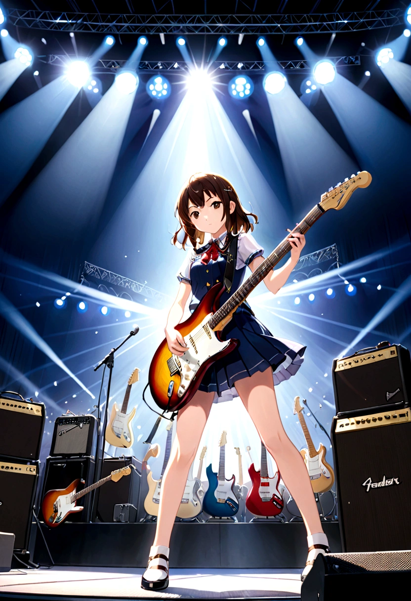 Kyoto Animation、6 strings、There are six pegs、high school girl、Electric guitar、Fender Stratocaster、Big Stage、front