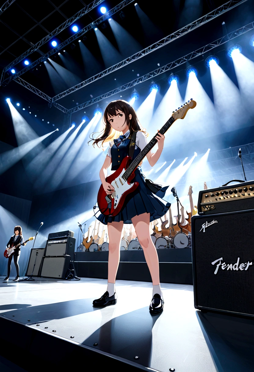Kyoto Animation、trings、There are six pegs、high school girl、Electric guitar、Fender Stratocaster、Big Stage、front