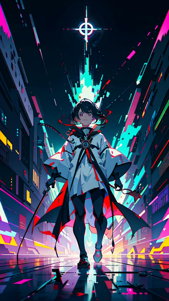 (anime man, neon colors:1.1, devil, satan, extremely psycho, maniac grin, crazy, lunatic, ominous, cool)(best quality,4k,8k,highres,masterpiece:1.2),ultra-detailed,(realistic,photorealistic,photo-realistic:1.37),edgy, vibrant colors, intense lighting, stylized artwork, dynamic pose. Half body, standing, facing camera, priest, religious clothes, heavy robe, heavy religious symbol