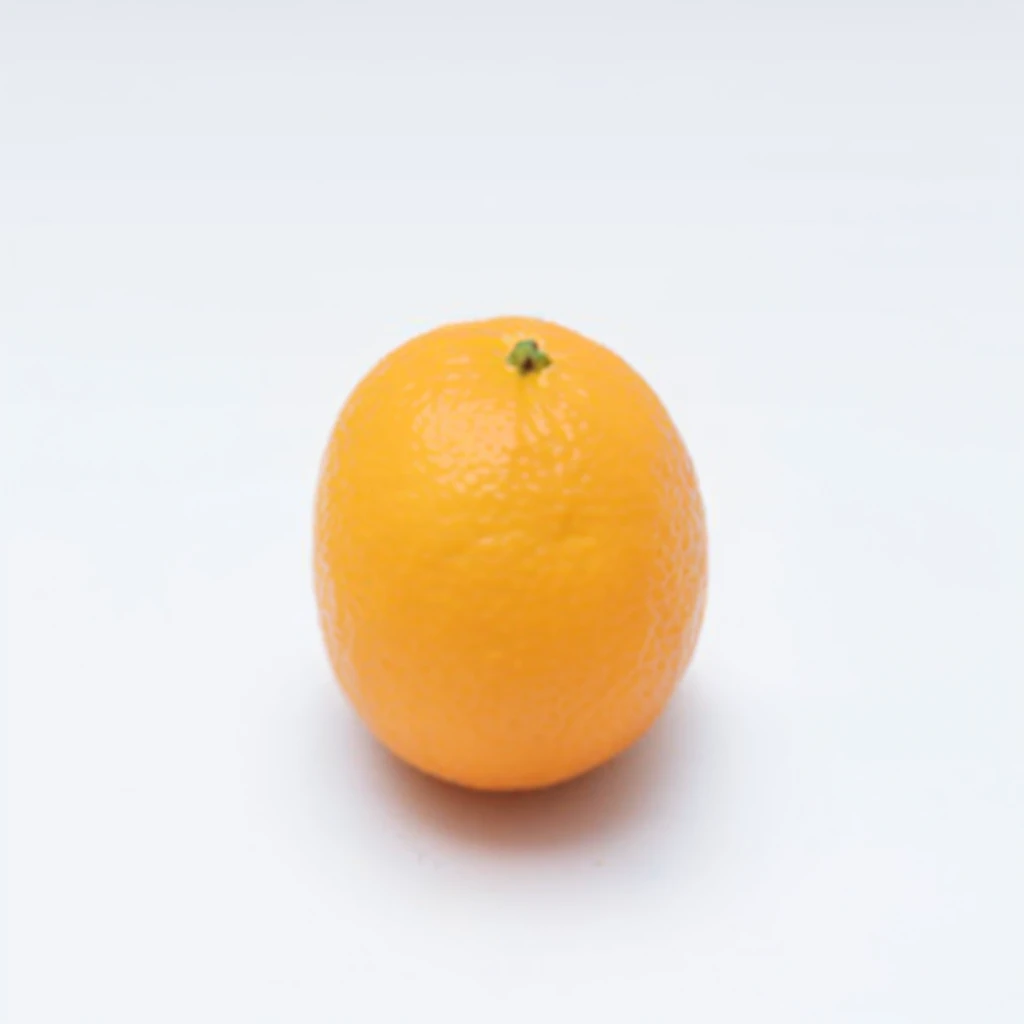 there is a single orange on a white surface with a white background, an orange, orange, orange: 0.5, orange body, orange head, miniature product photo, oranges, orange extremely coherent, orange skin, orange color, very orange, orange subsurface scattering, hairy orange body, orange tone, On a white background, vibrant orange, hairy orange skin