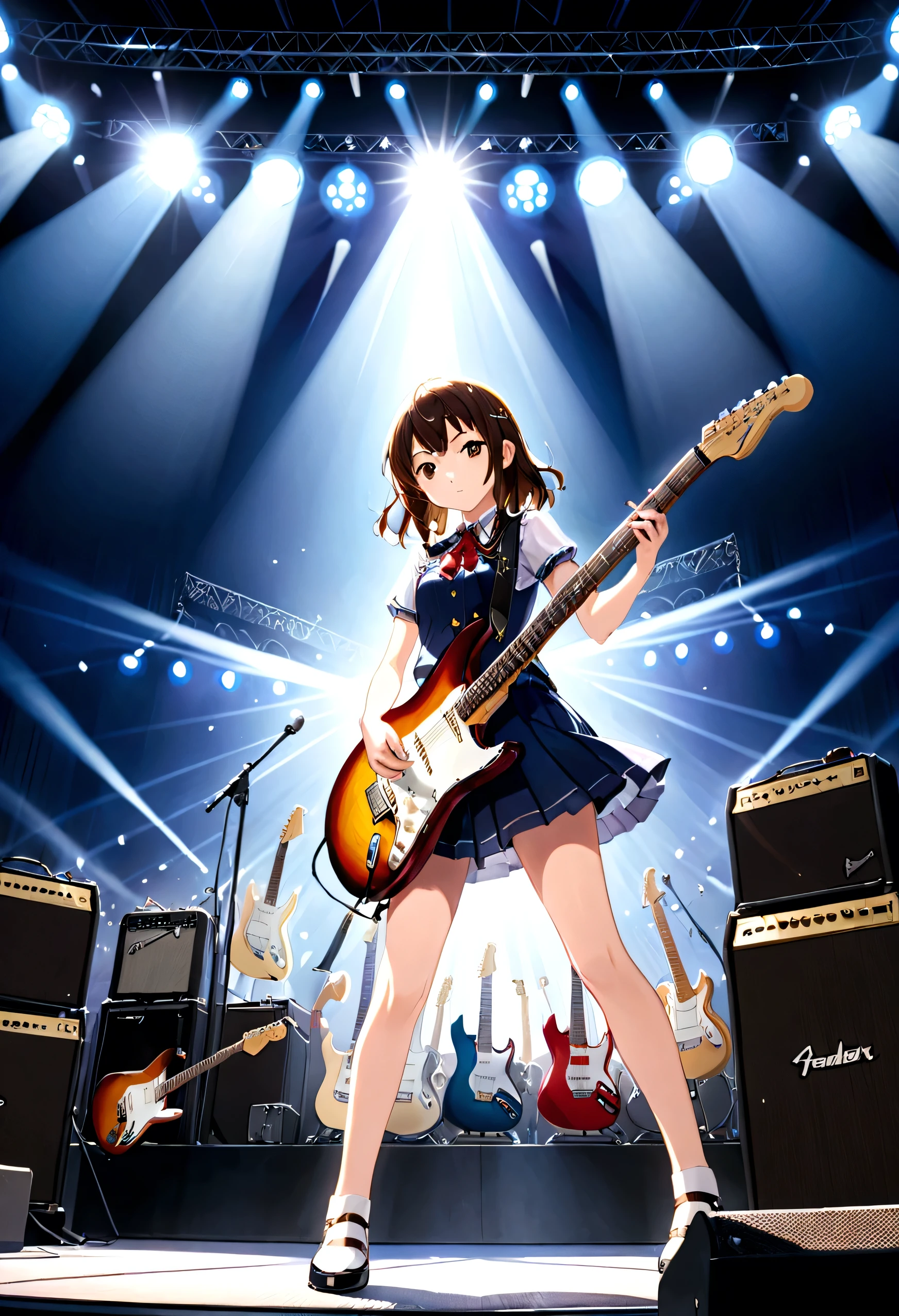 Kyoto Animation、6 strings、There are six pegs、high school girl、Electric guitar、Fender Stratocaster、Big Stage、front