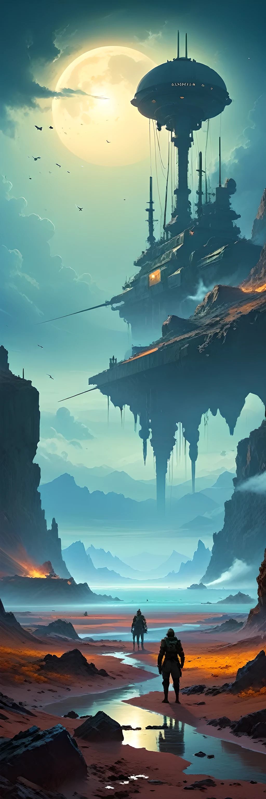 ,a beautiful painting of wasteland, sci-fi art,author：lvan Aivazovsky,Popular on ArtStation.
