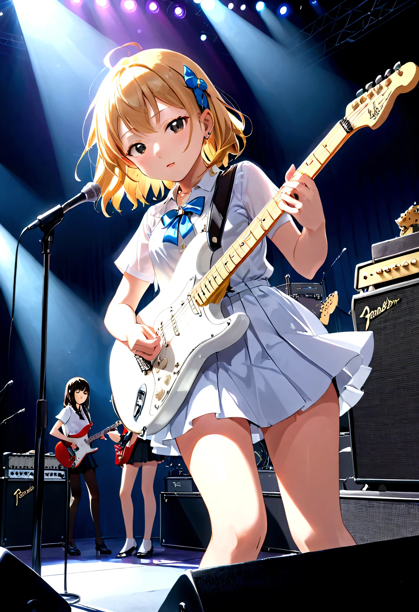 Kyoto Animation、6 strings、There are six pegs、high school girl、Electric guitar、Fender Stratocaster、Big Stage、front