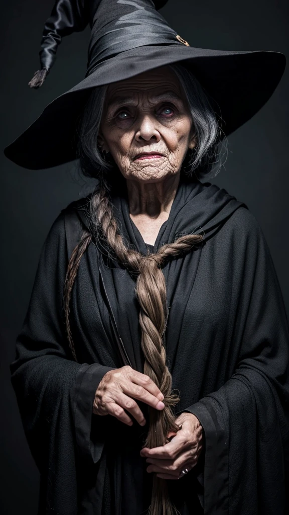 witch grandmother ugly Odd Eye scared Dark background