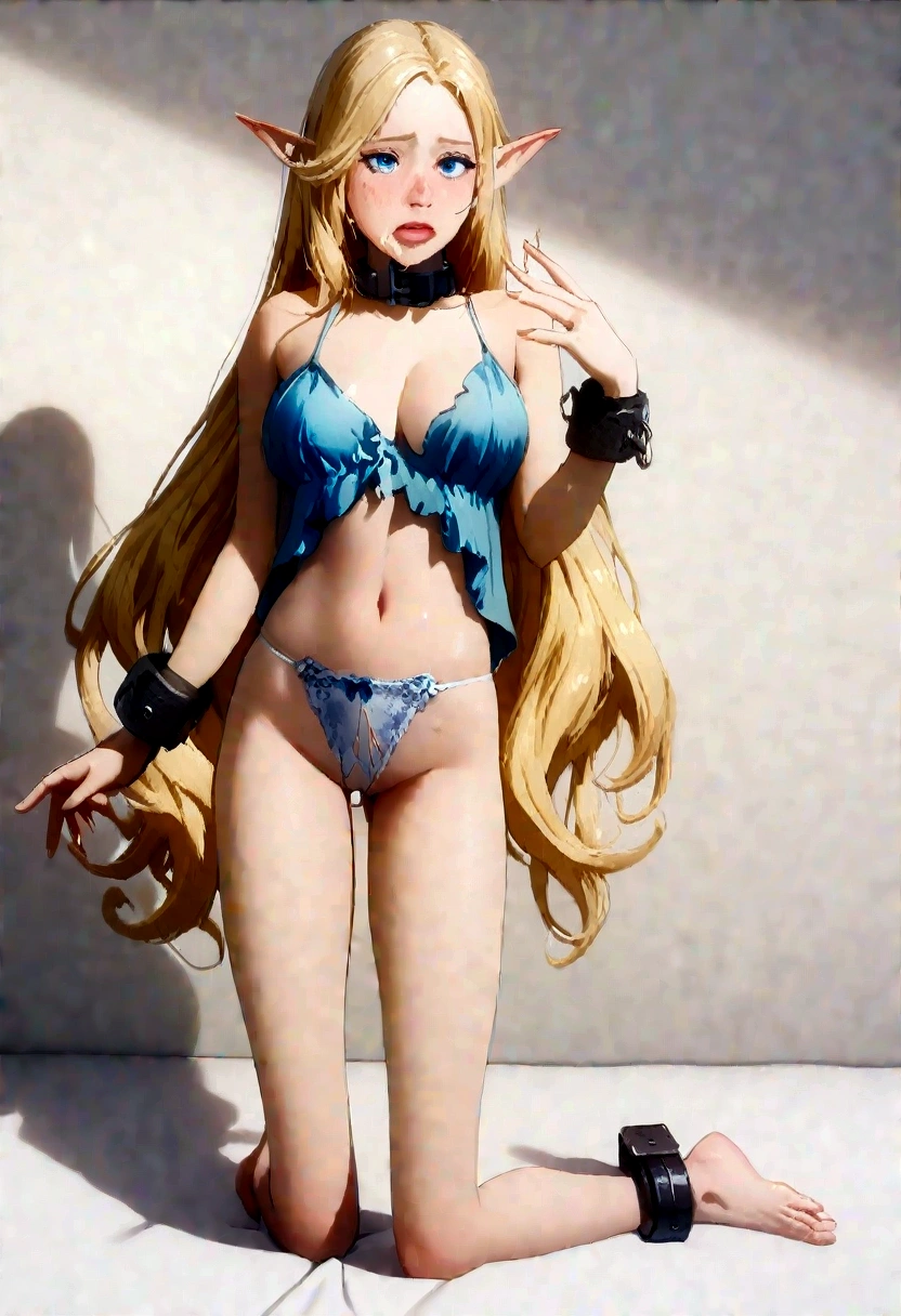 Slave. Dirty tunic. Torn tunic. dirty panties. Torn panties. Pointy ears. Elf. Slave collar. Blonde hair. Hair between the eyes. Shackles. Long hair. Long pointed ears. Blue eyes. 1 girl. 12 years. . Beautiful fingers. Beautiful long legs. Beautiful body. Beautiful nose. Snotty nose. Snot flows from the nose. Perfect eyes. Ideal face. Expressive eyes. Barefoot. Cold. Runny nose. Nasal mucus. Snot flows from the nose. Sneezing. Wants to sneeze. I have to sneeze. Violent, desperate desire to sneeze. She sneezed. She sneezes. Snot flies from your nose with every sneeze. Embarrassment. Blush. Beautiful character design. Shiny skin. Full body. official art, extremely detailed CG unity 8k wallpaper, perfect lighting, Colorful, Bright_Front_face_Lighting, shiny skin, (masterpiece:1.0), (best_quality:1.0), ultra high resolution, 4K, super detail, photography, 8K, HDR, high resolution, absurd: 1.2, Kodak portra 400, film grain, background blur, bokeh: 1.2, highlights, (bright_color: 1.2), (beautiful_face: 1.5), (narrow_waist), nsfw.