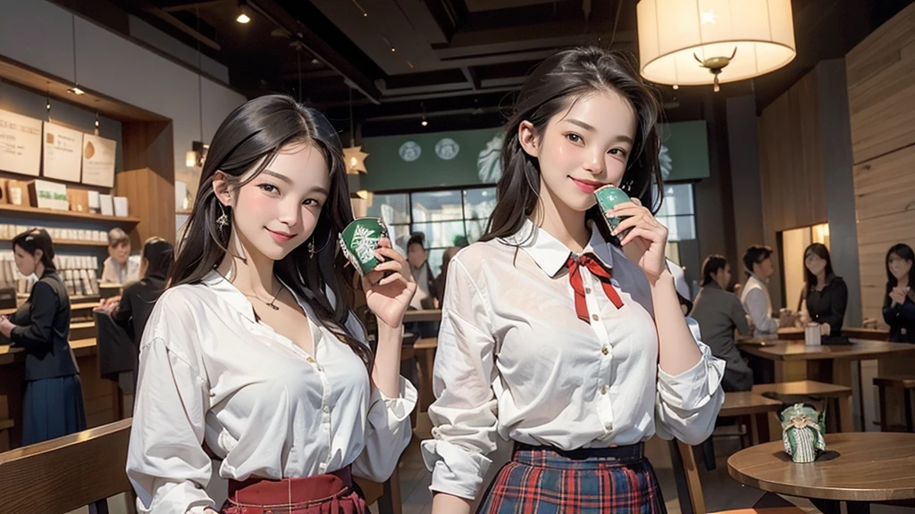 
8K、RAW Photos、Highest quality、Super detailed、Super Resolution、Ultra HD、8K壁紙、Amazing details
((A girl in a blazer uniform ((White blouse with formal collar, Blue Blazer, 
Red Check Skirt, Red checkered ribbon on blouse)), Complete limbs, Full Finger, ))

((((((Inside the Starbucks store、16-year-old high school girl))))))、((((((Eat cake、Drink coffee、smile))))))、((Heart Necklace))
((Emphasize cleavage))



Modern and sleek design：Interior design using natural materials、Many of the designs are warm and made using wood and metal.。
Large windows：自然光をたっぷり取り入れるためのLarge windowsがあり、Providing a bright and open space。
Green Interior：Potted plants are effectively placed、It creates a relaxing atmosphere。
artwork：Works by local artists、Starbucks-related art on display。
Cozy seating：Cushioned chairs and sofas、Bar sheet etc.、A variety of seating options available。
Open kitchen area：Being able to see how drinks and food are made、We provide peace of mind and transparency。
Unique lighting：Antique lamps and chandeliers、Modern lighting fixtures are used。
Comfortable background music：Relaxing music is playing、A comfortable space is provided。
Free Wi-Fi and charging spots：Many tables are equipped with power outlets.、Convenient for work and study。
Customizable menus：Menus are provided that can be customized according to customer preferences。
Use of sustainable materials：Eco-friendly recycled materials and sustainable wood are used。
Wide々Table space：一人でもグループでも使いやすいWide々There is a table with。
Community Table：There is a large table where you can socialize with other customers.。
Seasonal decorations：The decorations are themed according to the season.。
Digital Order System：スマホやタブレットから注文できるDigital Order Systemが導入されています。
Design with a local feel：The design incorporates the local culture and characteristics.。
Fragrance production：コーヒーの香りが店内にWideがり、A space that satisfies the five senses has been created.。
Conversation with a barista：フレンドリーなConversation with a baristaが楽しめるカウンターエリアがあります。
