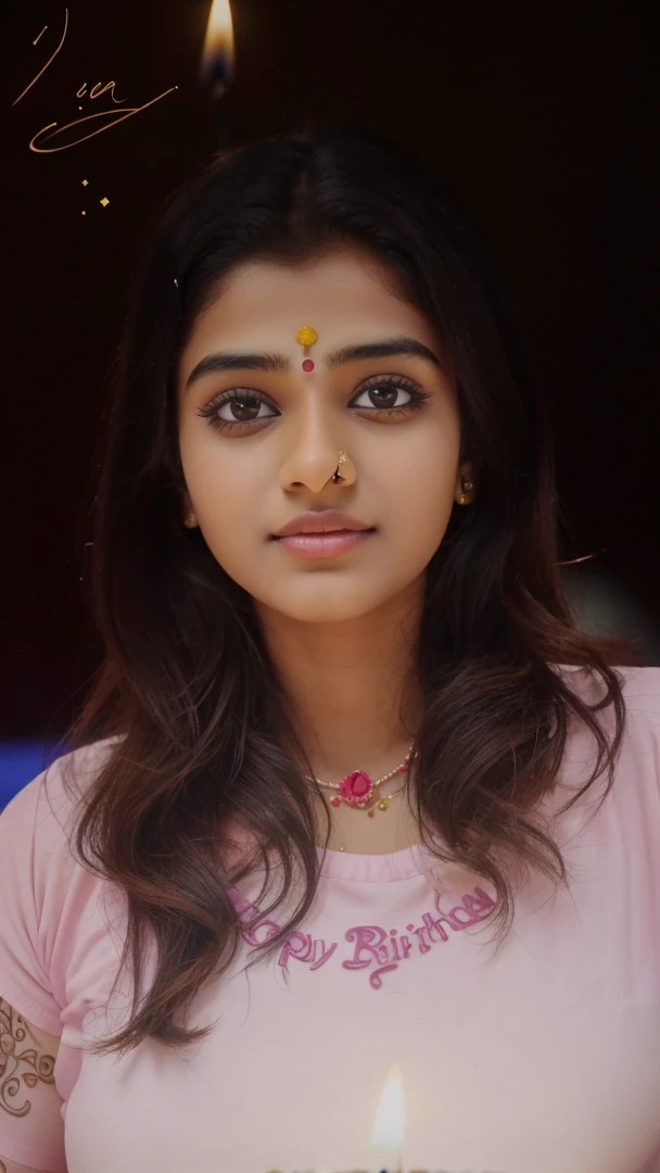 Create a 3d image in which a Indian teenager girl cutting Cake wearing yellow color top with Name "Krishna" is written clearly on the Cake and 17 year candle burning on the cake, image features with birthday decorated view realistic image
