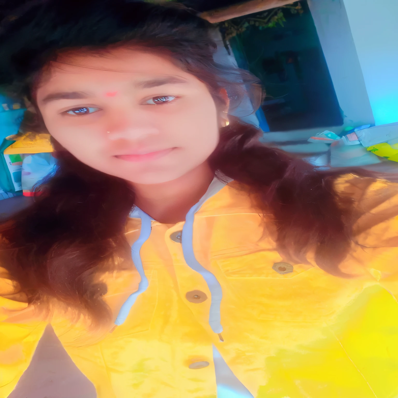 Create a 3d image in which a Indian teenager girl cutting Cake wearing yellow color top with Name "Priya" is written clearly on the Cake and 18 year candle burning on the cake, image features with birthday decorated view realistic image