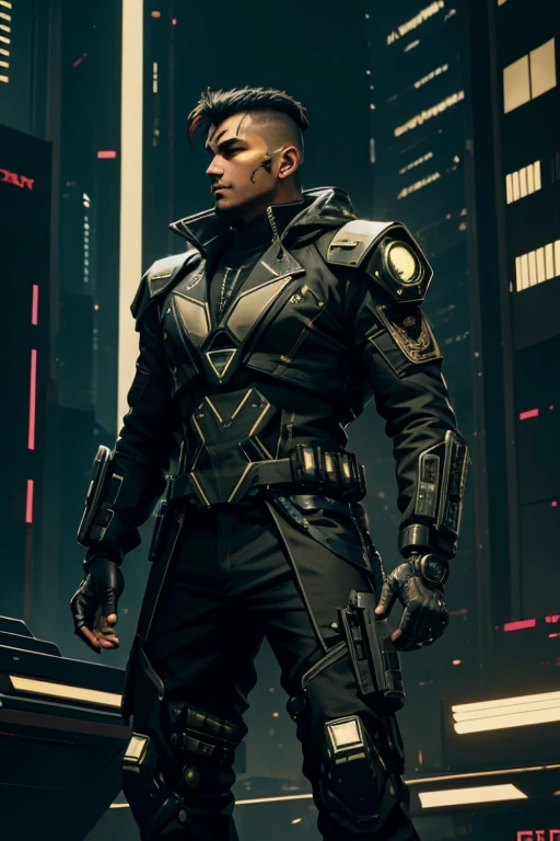 luxtech, cyberpunk, military combat gear, ethnically black