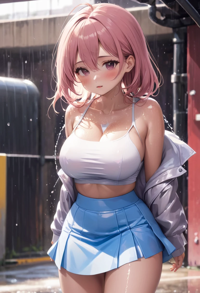 (high quality),(details),(nsfw),
(single girl),(super cute face),
(thin shirt),(mini skirt),
((soaking with sweat)),(sweaty),
((blushing)),((shy)),(big boobs)