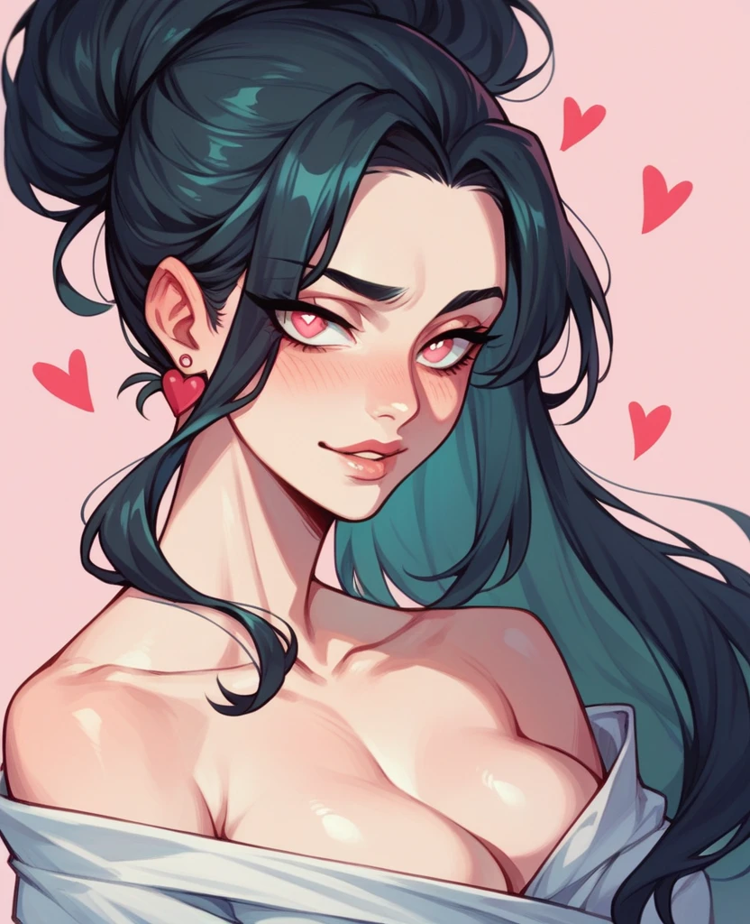 Guy that looks like beautiful female with long black hair and  pink hearts eyes 