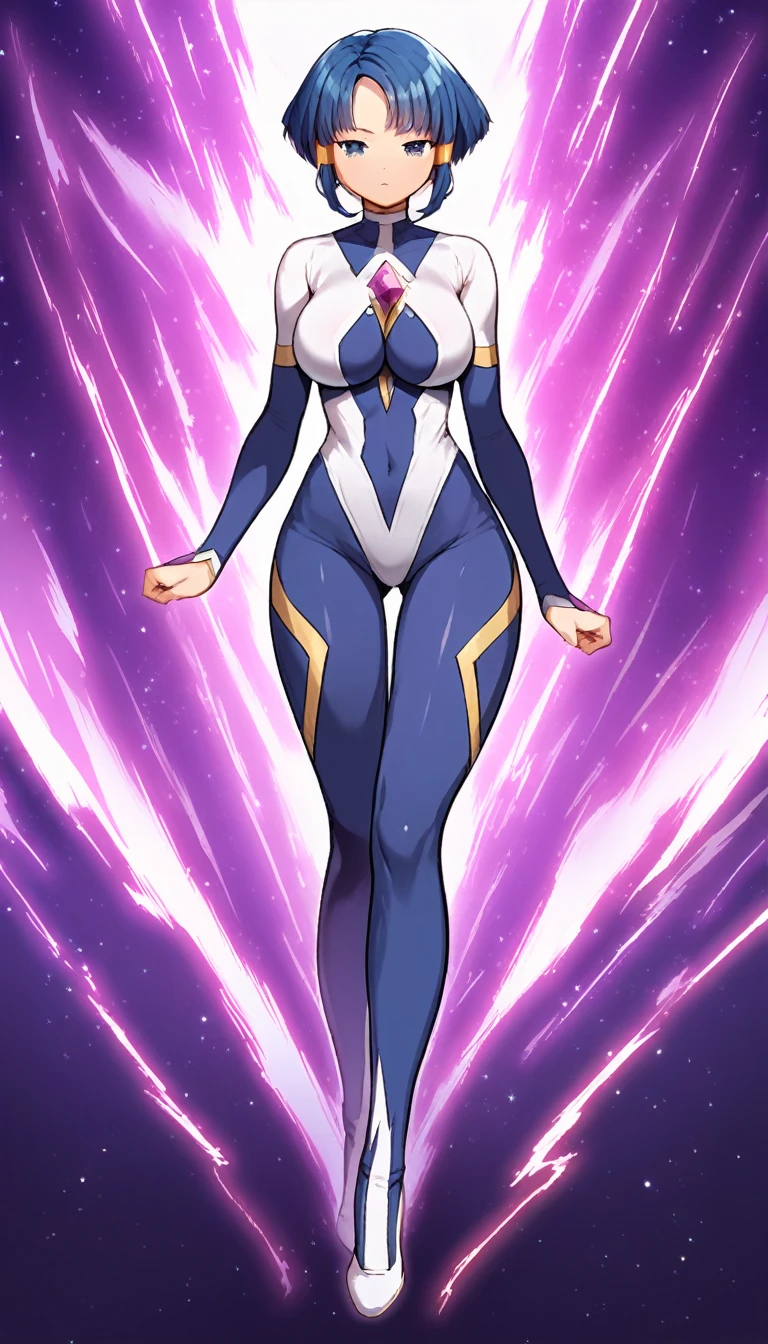 best quality,ultra detailed,solo,score_9, score_8_up, score_7_up, score_6_up, score_5_up, score_4_up, source_anime, 1girl, clara, blue hair, hair tubes, grey eyes, bodysuit,big breasts, standing sexy pose, (behind view,portrait),full body,heavenly ass, heavenly breasts, big ass, no shoes, wearing white heels, upset, face, long legs, tight bodysuit, tight sleeves, white bodysuit, half-closed eyes, backside, charging dark power, charging dark energy, dark energy, using dark power, using energy, using dark energy, charging dark energy, dark aura, backside