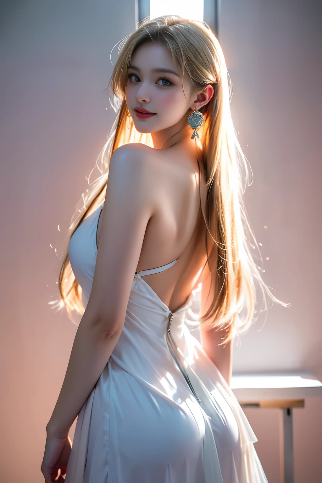 tmasterpiece，Highest image quality，super detailing，Best quality ,Extremely Delicately Beautiful, Very meticulous,Best quality, offcial art, extremely detaild的 CG unified 32k wallpapers, portrait photo of an, The most beautiful look，blond hair blue eyes，Radiant skin and radiant eyes， pretty skin，(Detailed lighting:1.2), (Beautiful and detailed light:1.3), deep understanding, beautiful nude color, iintricate, digitial painting, smooth private parts, Focus sharp, The end of the world, Epic reality, (HighDynamicRange:1.4),(pastel colour:1.4), Beautiful big breasts，The end of the world的, giving up, com cores neutras, natta, Screen space refraction, (Complicated details, ultra - detailed:1.3), art  stations, Cinema lenses, vignet, the complex background, buliding，Enchanted smile，face flushed，the shy，detailed back ground，（Dream catcher earrings in various colorlack in color，white colors，in pink，purpleish color，red colour，blue colors，orange colors，green color，cyan colors，），sexy and sultry，（The kinky is exposed，Camel toes，Combed through the dark and thick hair，），The sexiest look，Peach Milk Tea Smooth Velvet Versailles Dress，semi transparent，Ultrathin，Correct bodies，