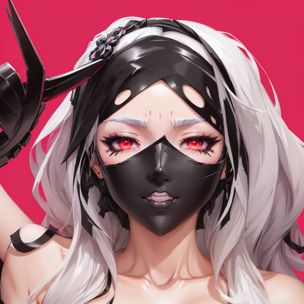 anime girl with black mask and white hair holding up her hand, ahegao, ahegao face, artwork in the style of guweiz, digital anime illustration, best anime 4k konachan wallpaper, anime style 4 k, detailed digital anime art, rossdraws 1. 0, anime styled digital art, digital anime art, clean detailed anime art, :: rossdraws